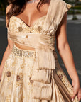 Ivory Pre-drapped Dupatta Lehenga Set