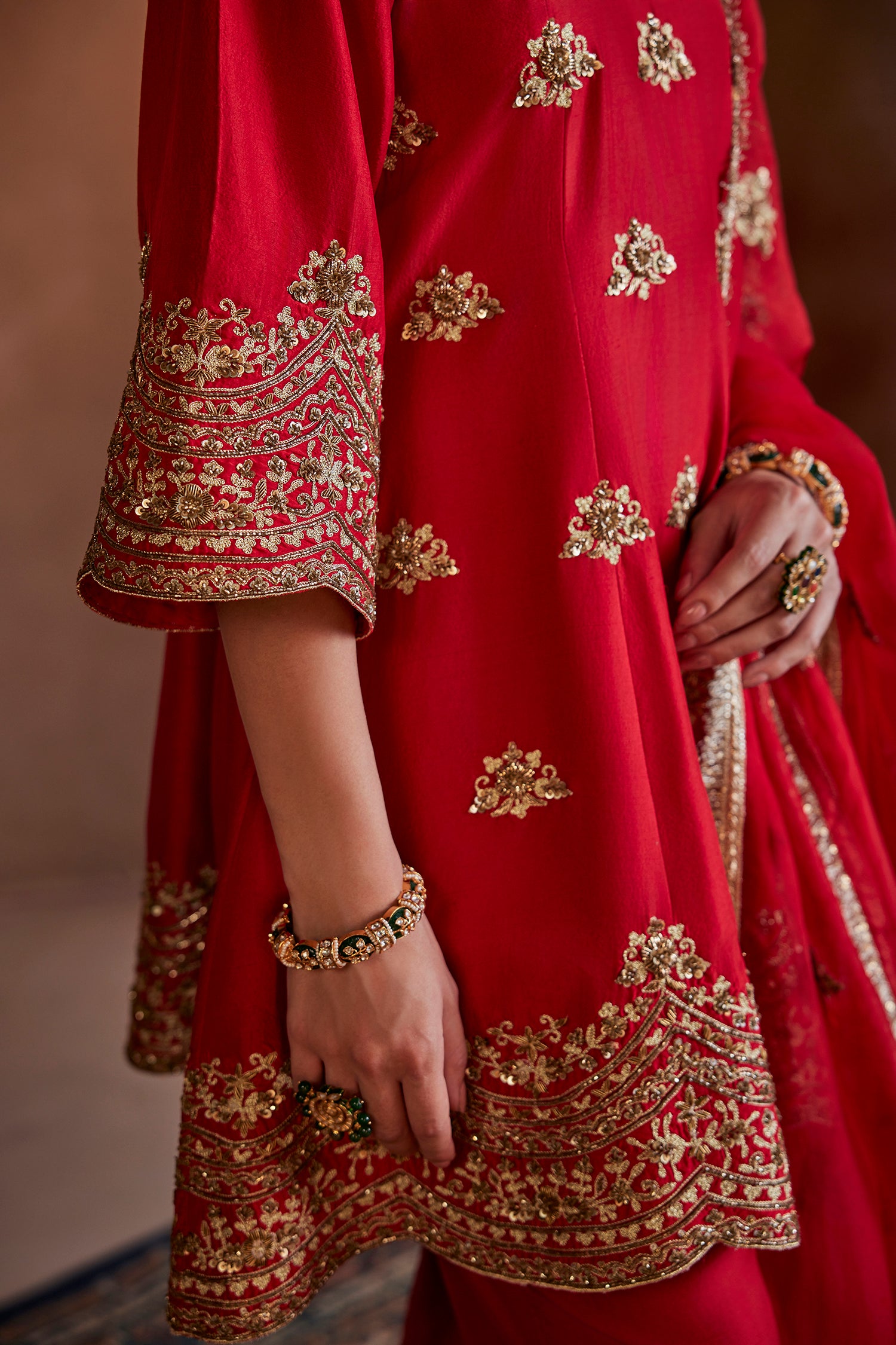 Red Hand Embroidered Kurta Set