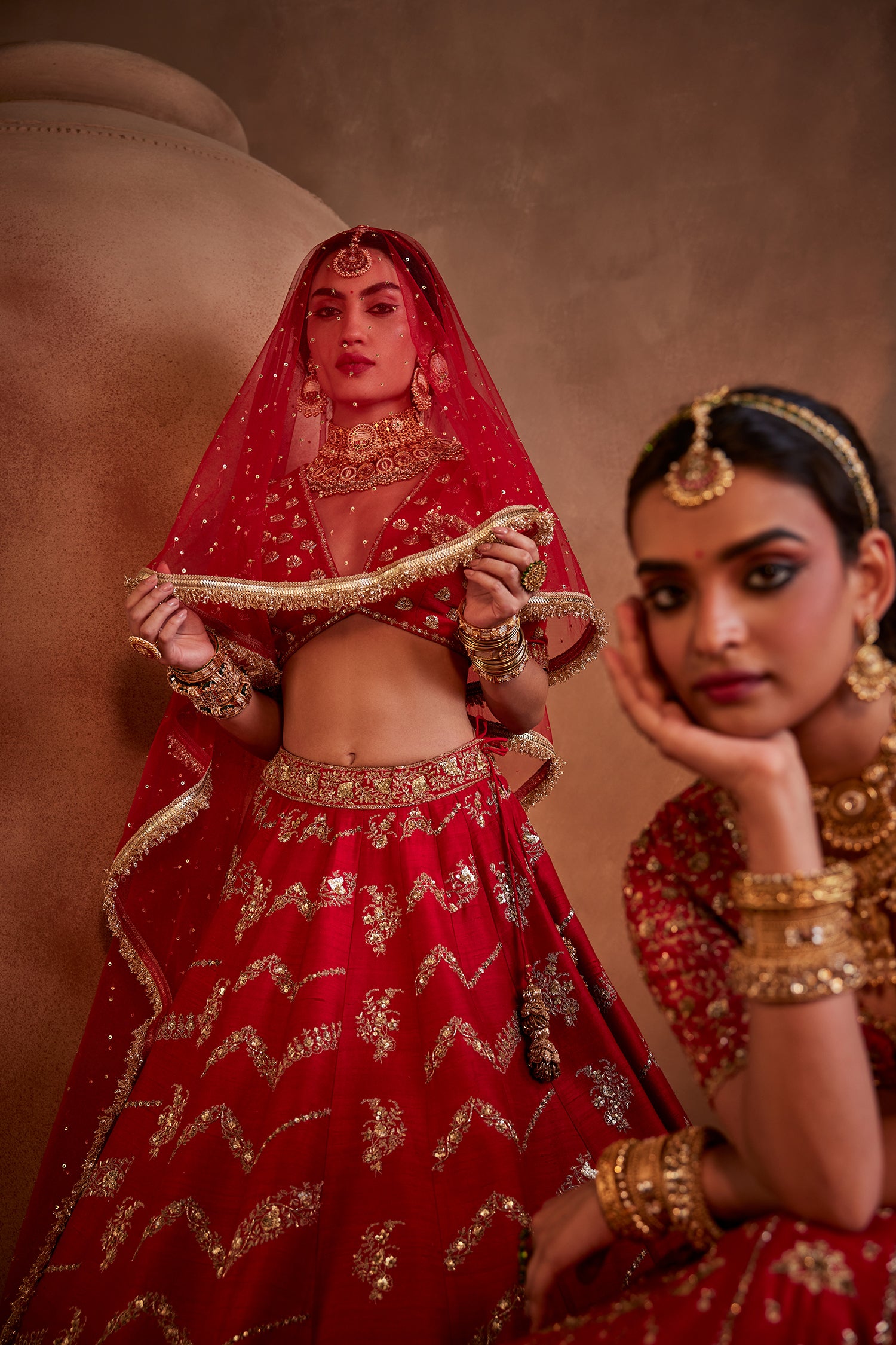 Red Hand Embroidered Lehenga Set