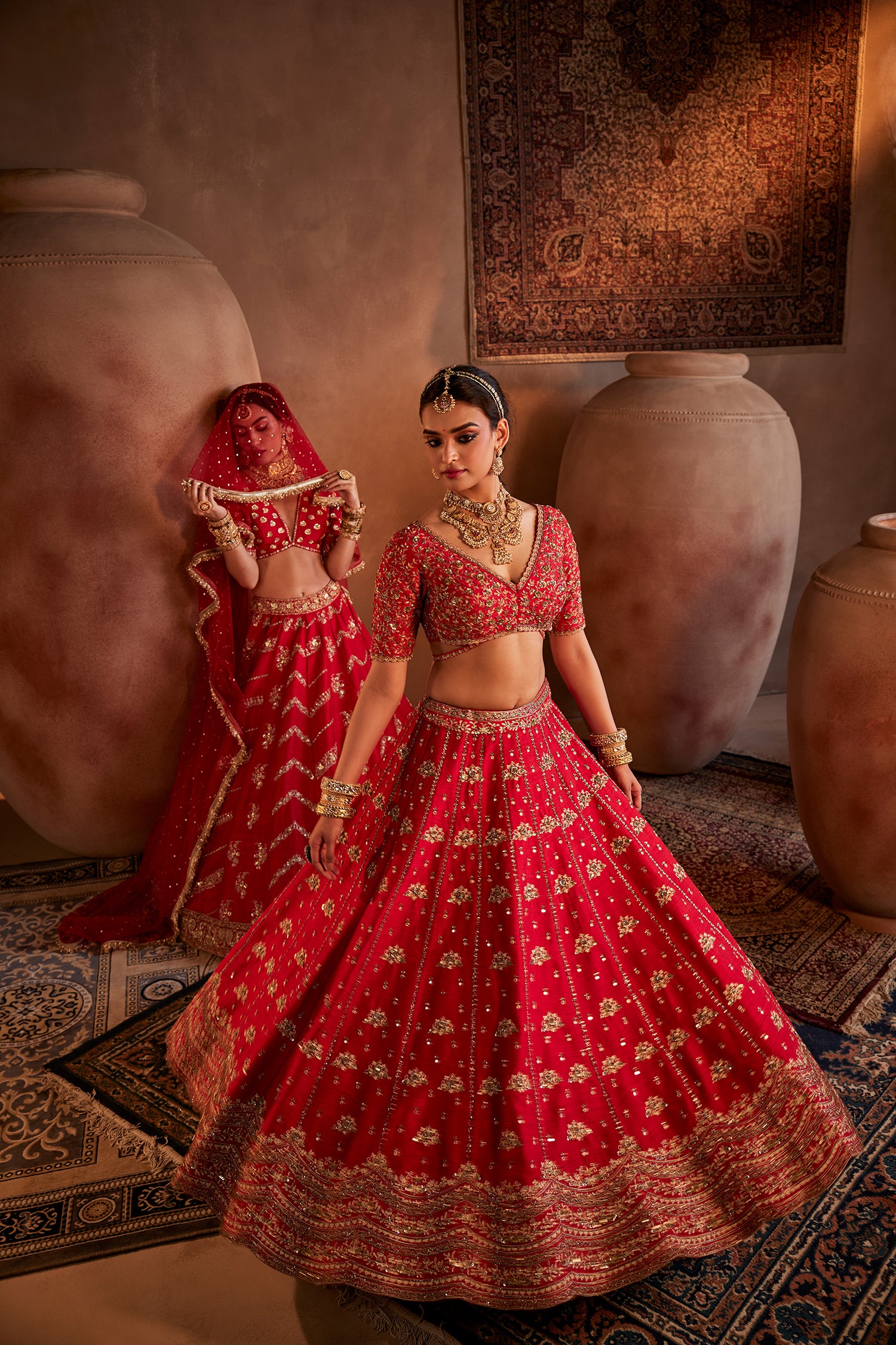 Red Hand Embroidered Lehenga Set