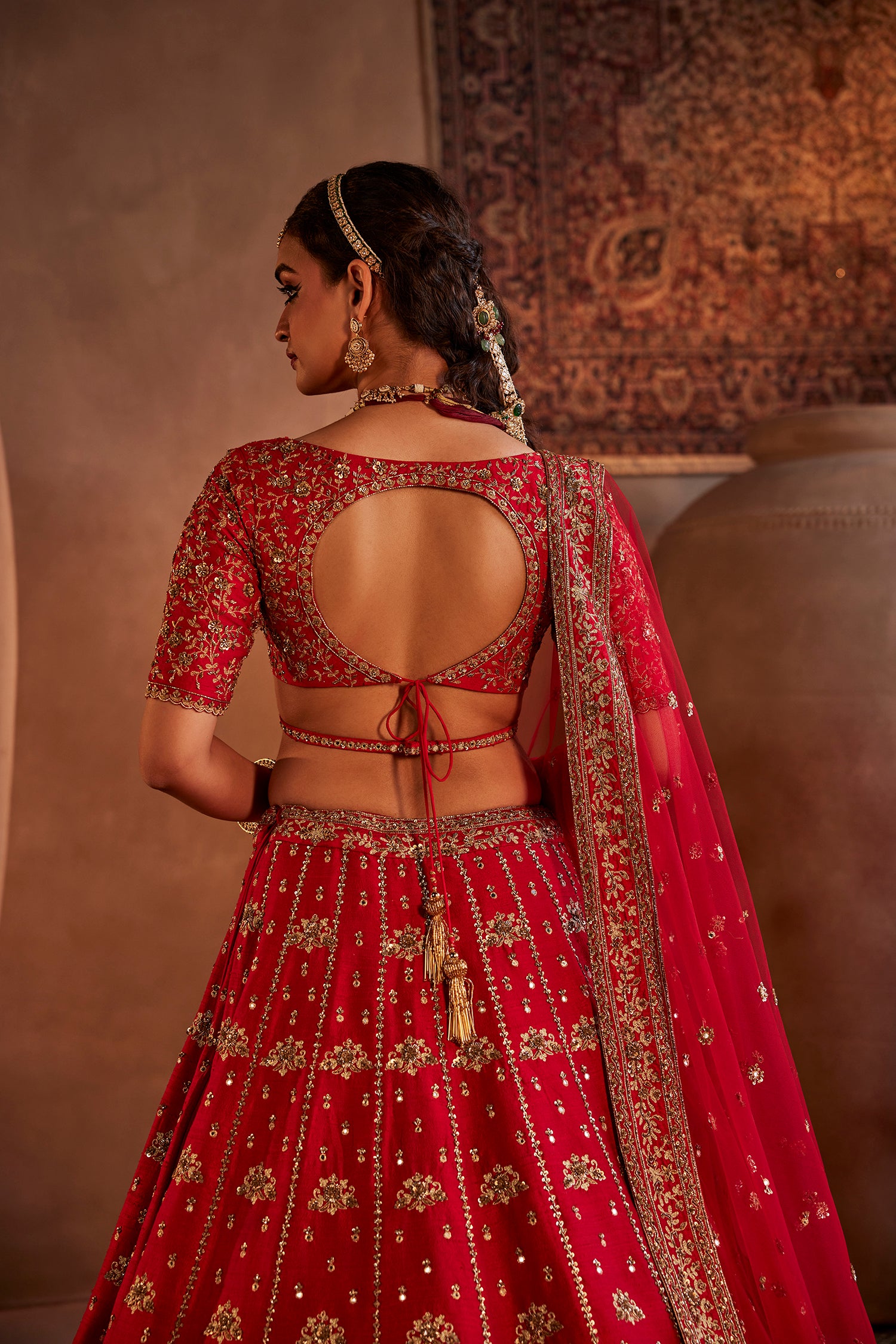 Red Hand Embroidered Lehenga Set