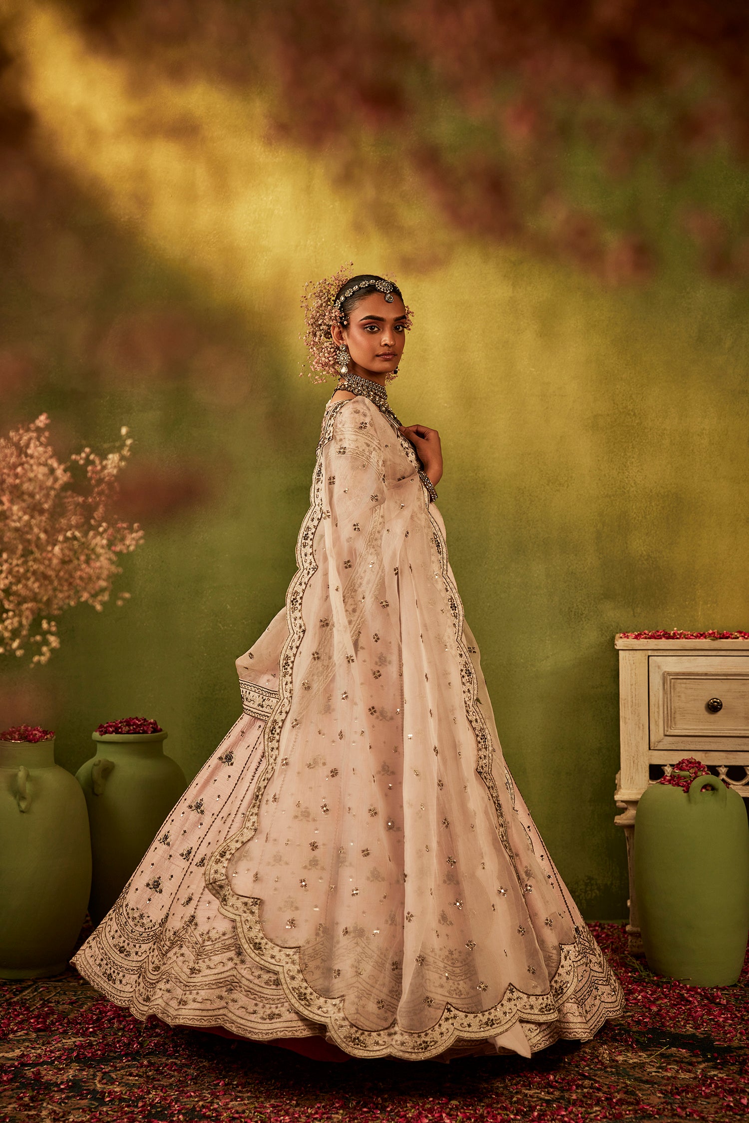 Pink Hand Embroidered Lehenga Set