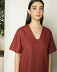 PLUNGE-NECK SHIFT DRESS