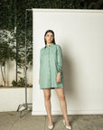 RUCHED SLEEVES SHIRT DRESS