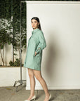 RUCHED SLEEVES SHIRT DRESS