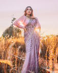 Lilac Hand Embroidered Lahariya Saree Set