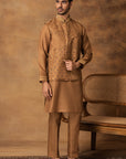 Golden Printed Nehru Jacket Set