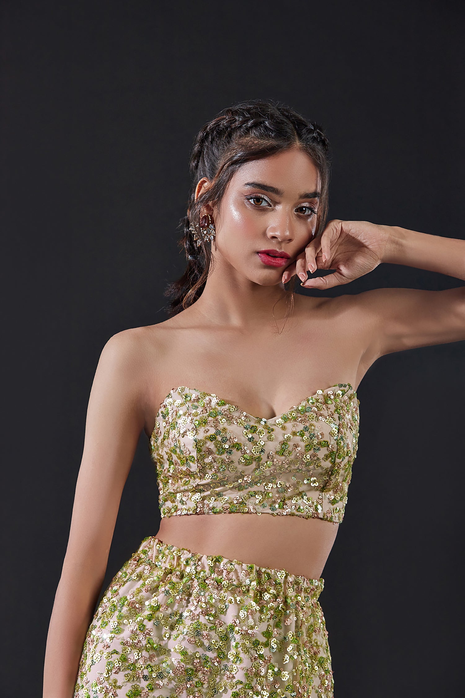 Olive Mesh &amp; Tulle Skirt Set