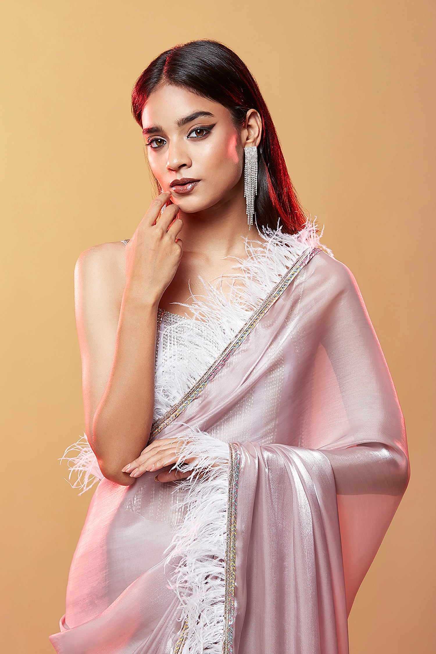 Lavender Silk Organza Hand Embroidered Saree