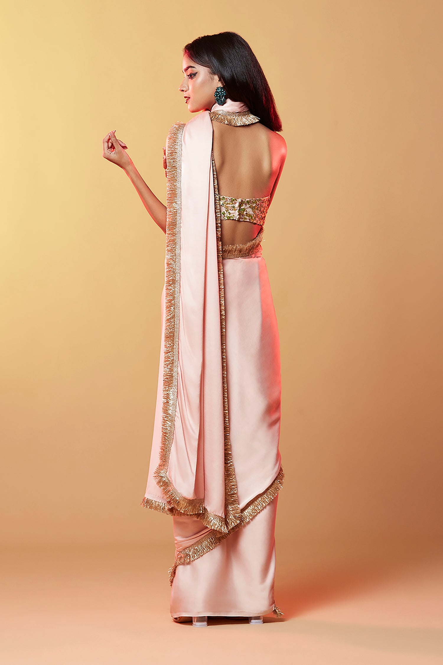 Blush Pink Gajji Silk Thread Work Pre-Draped Saree