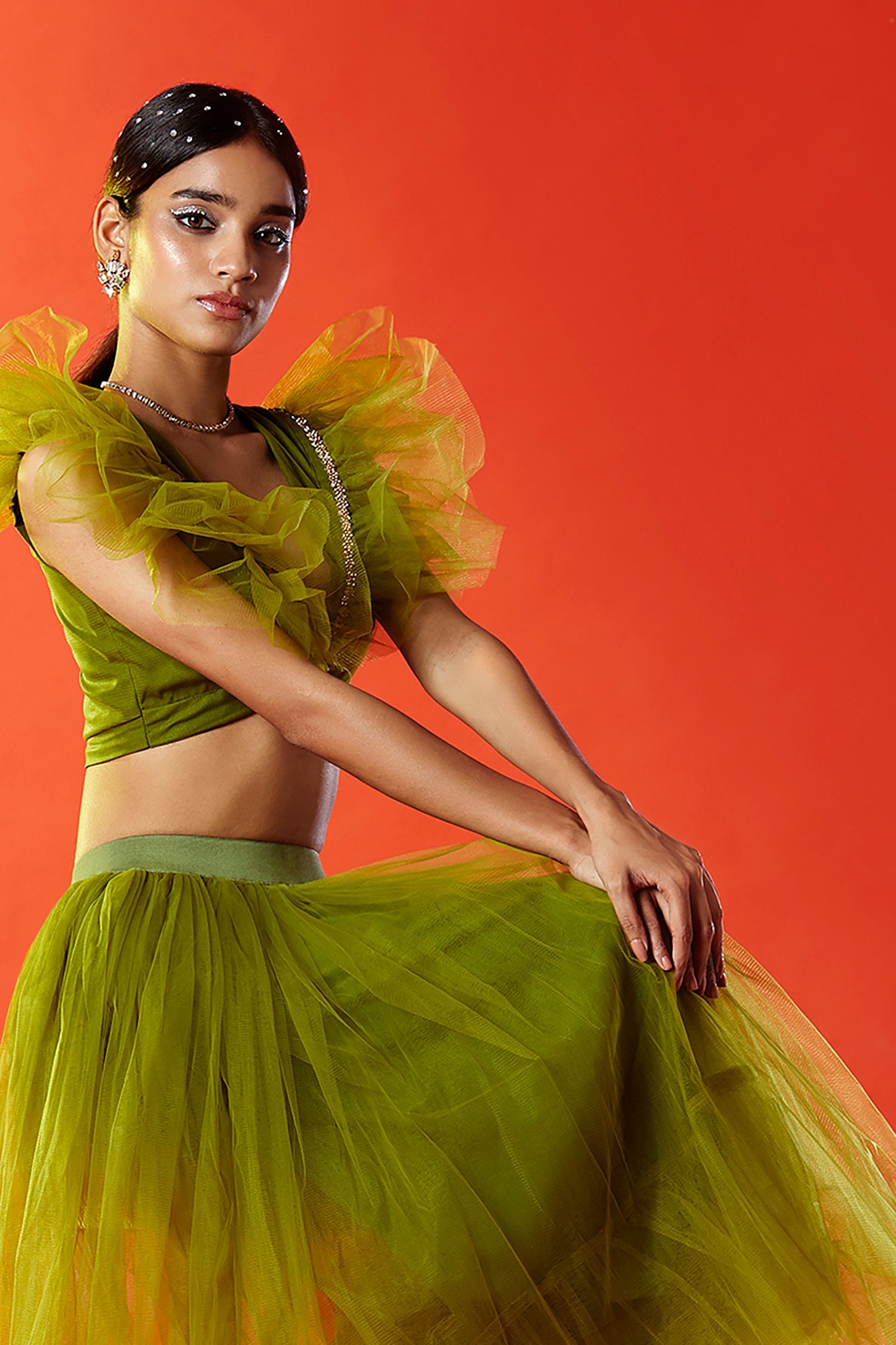 Olive Tulle Skirt Set
