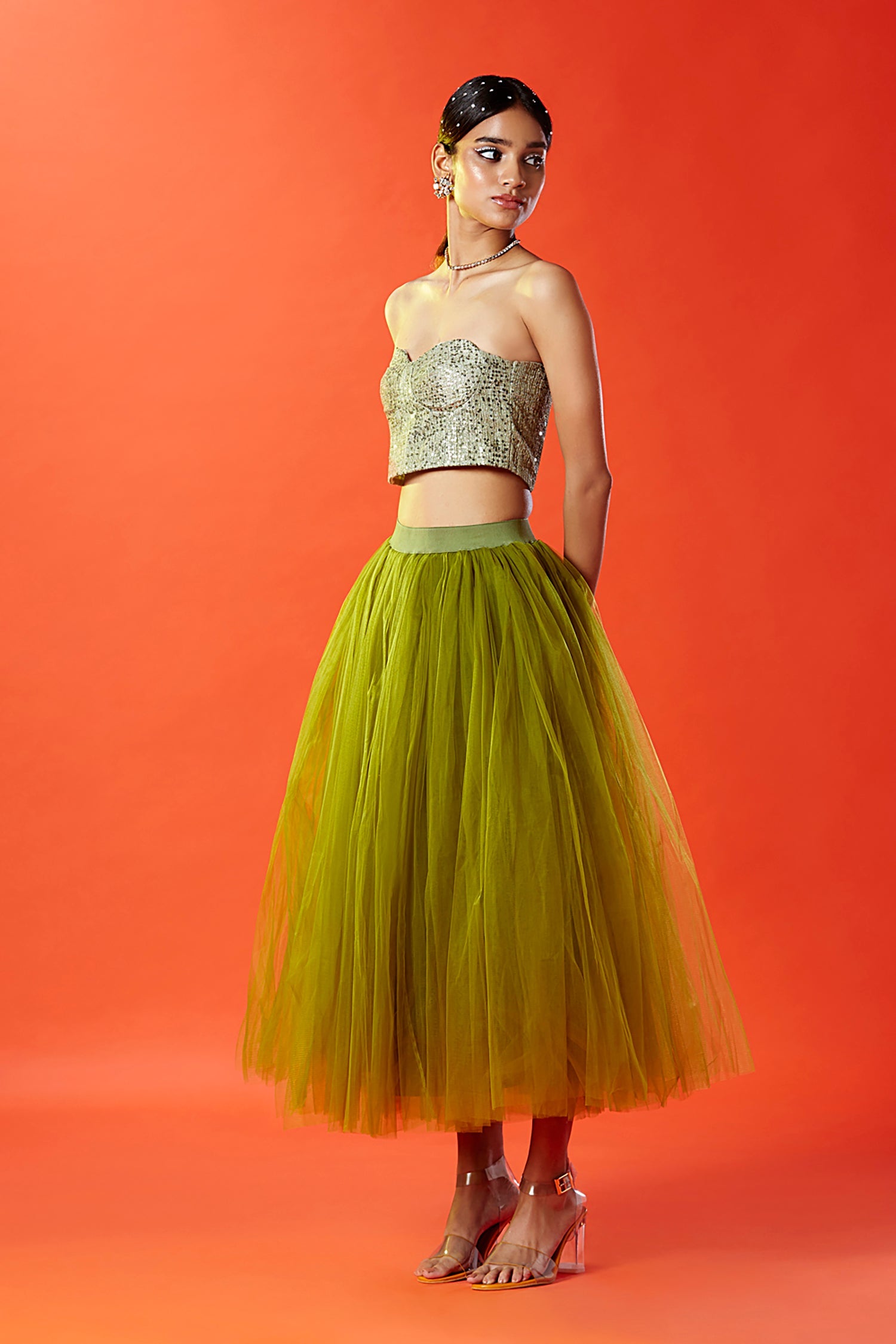 Olive Tulle Skirt Set