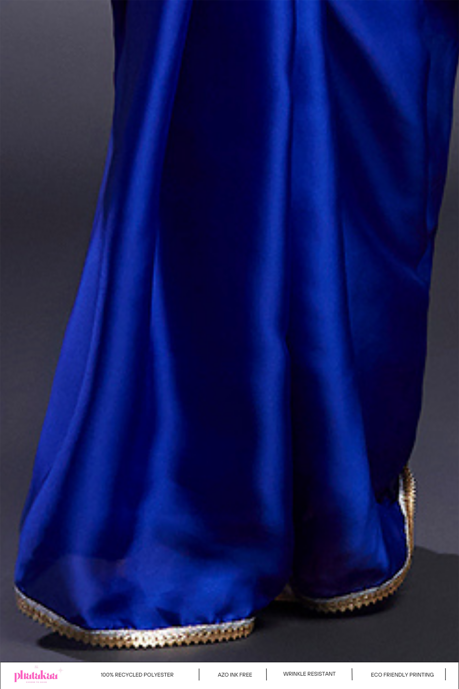 Electric Blue &amp; Rani Satin Embellished Color-Blocked Saree Set