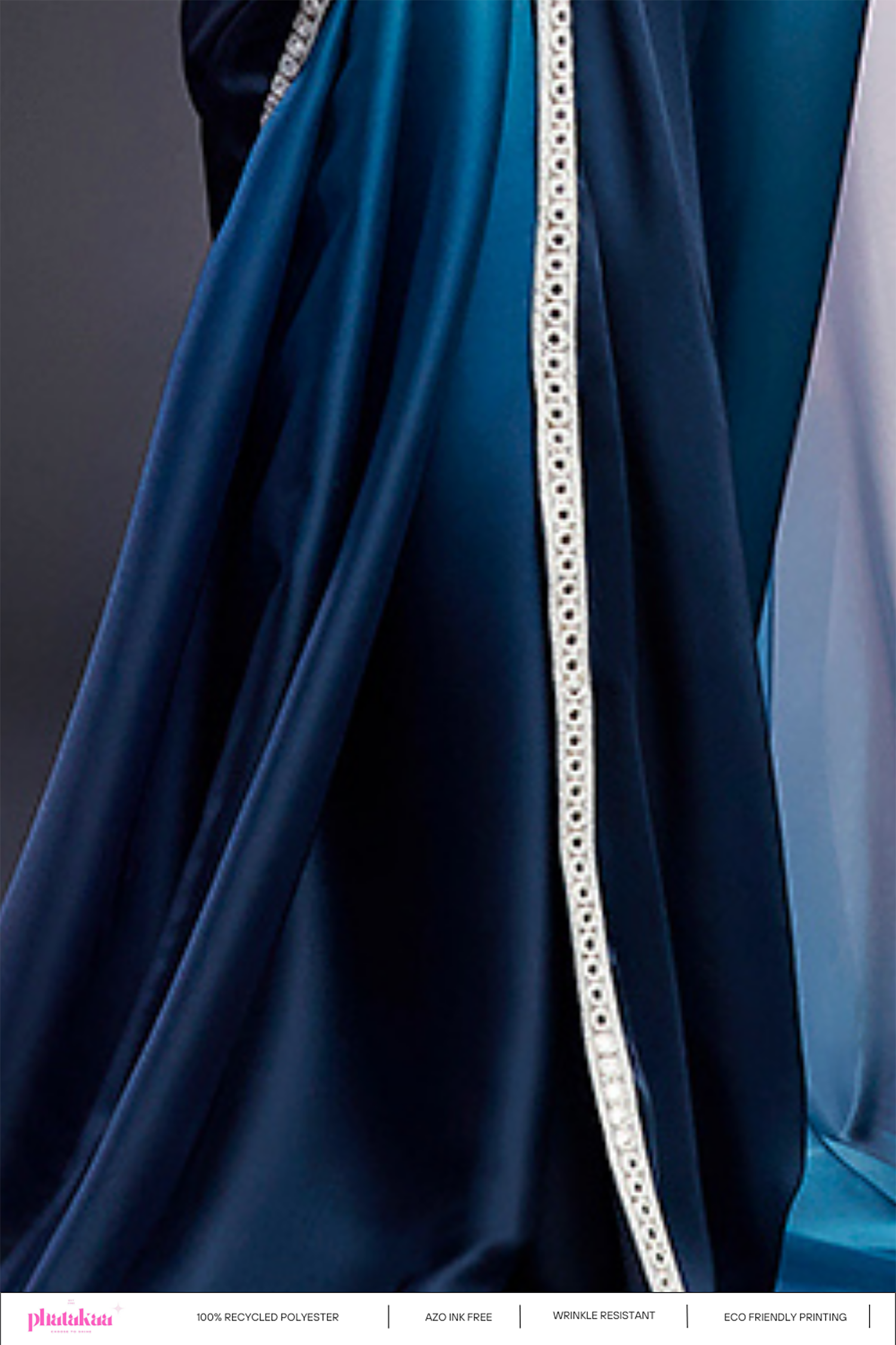 Blush Pink &amp; Blue Ombre Satin Embellished Saree Set
