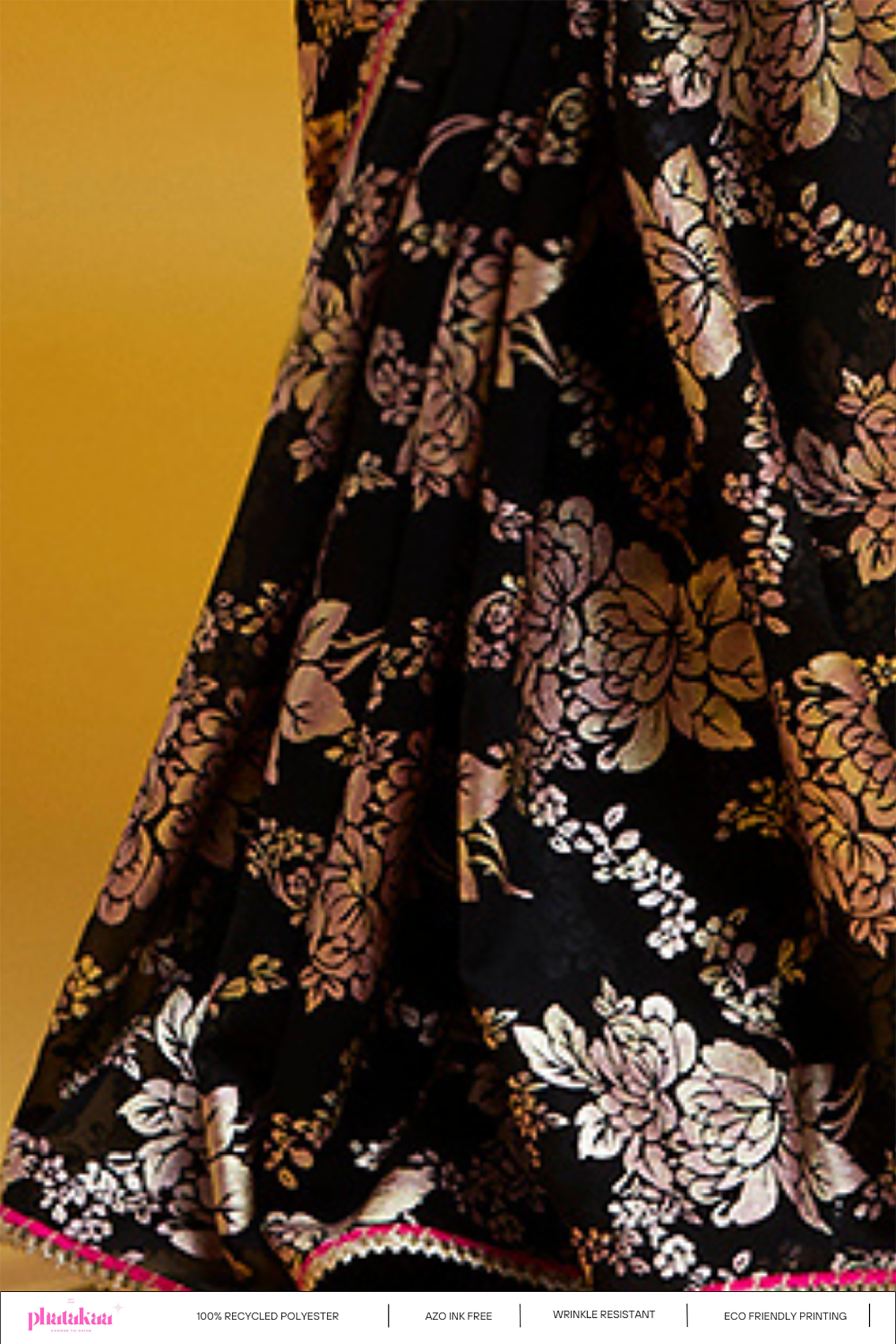 Black Georgette Recycled Polyester Barfi Saree Set