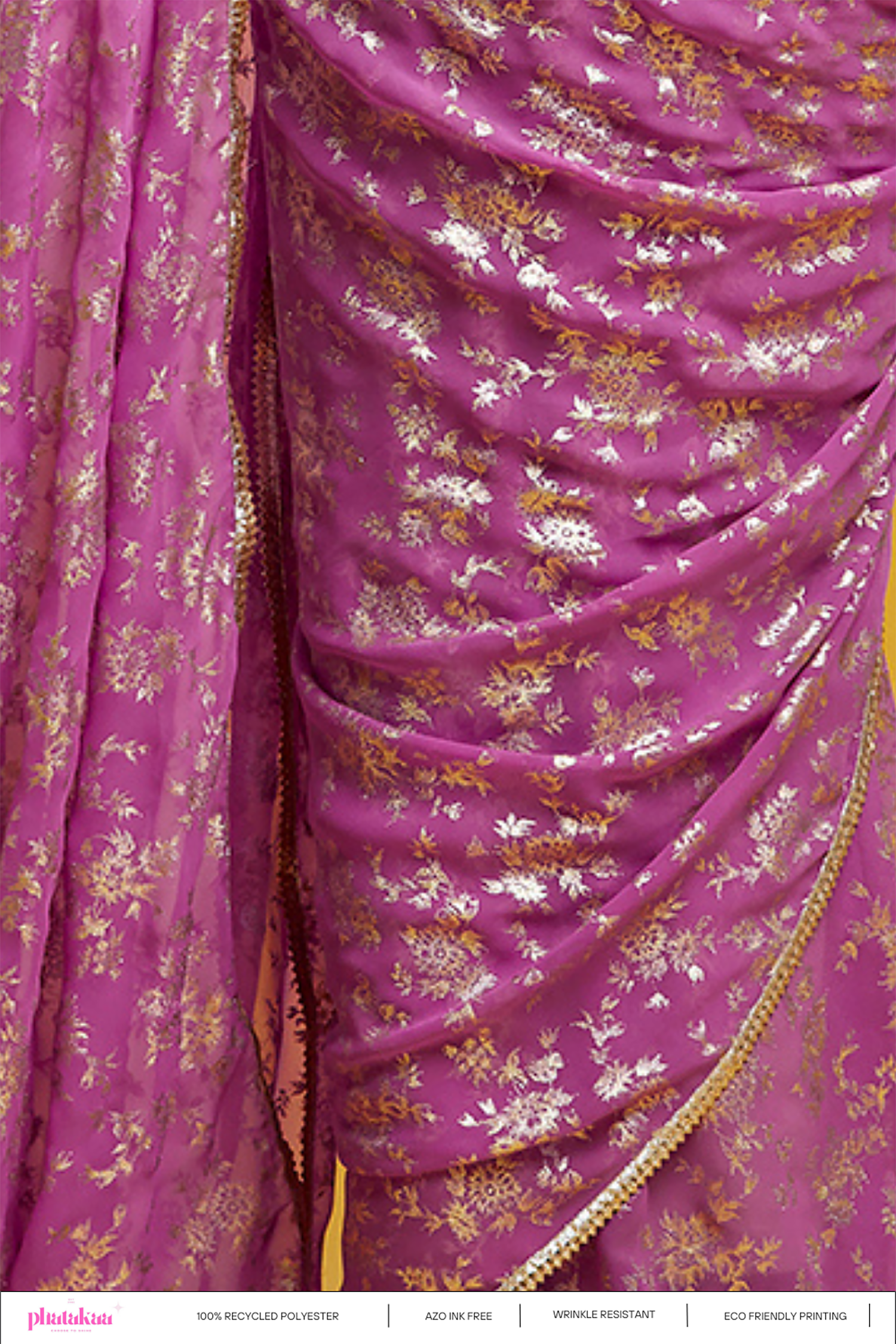 Purple Georgette &amp; Recycled Polyester Barfi Saree Set