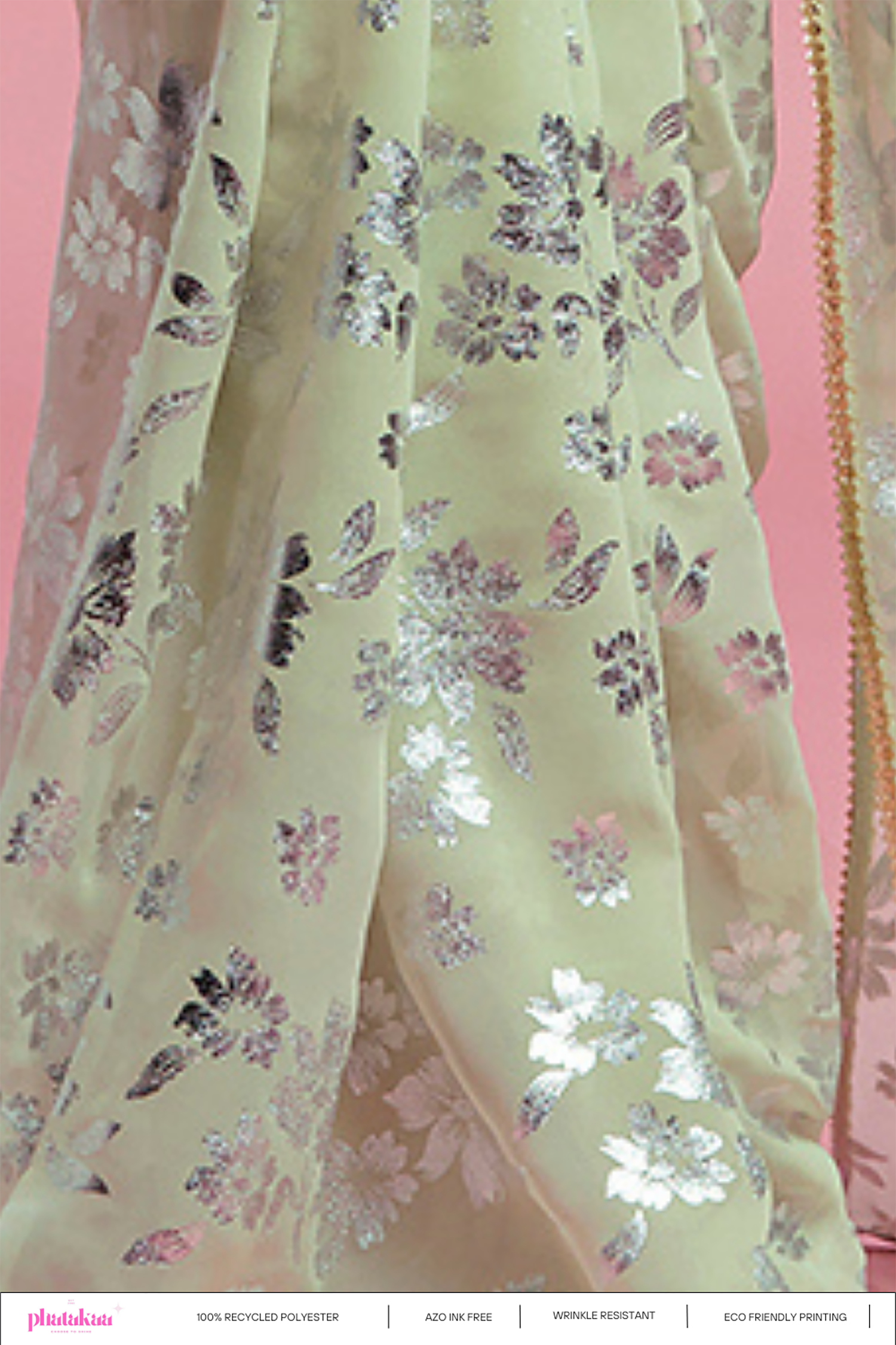 Pista Georgette &amp; Recycled Polyester Barfi Saree Set