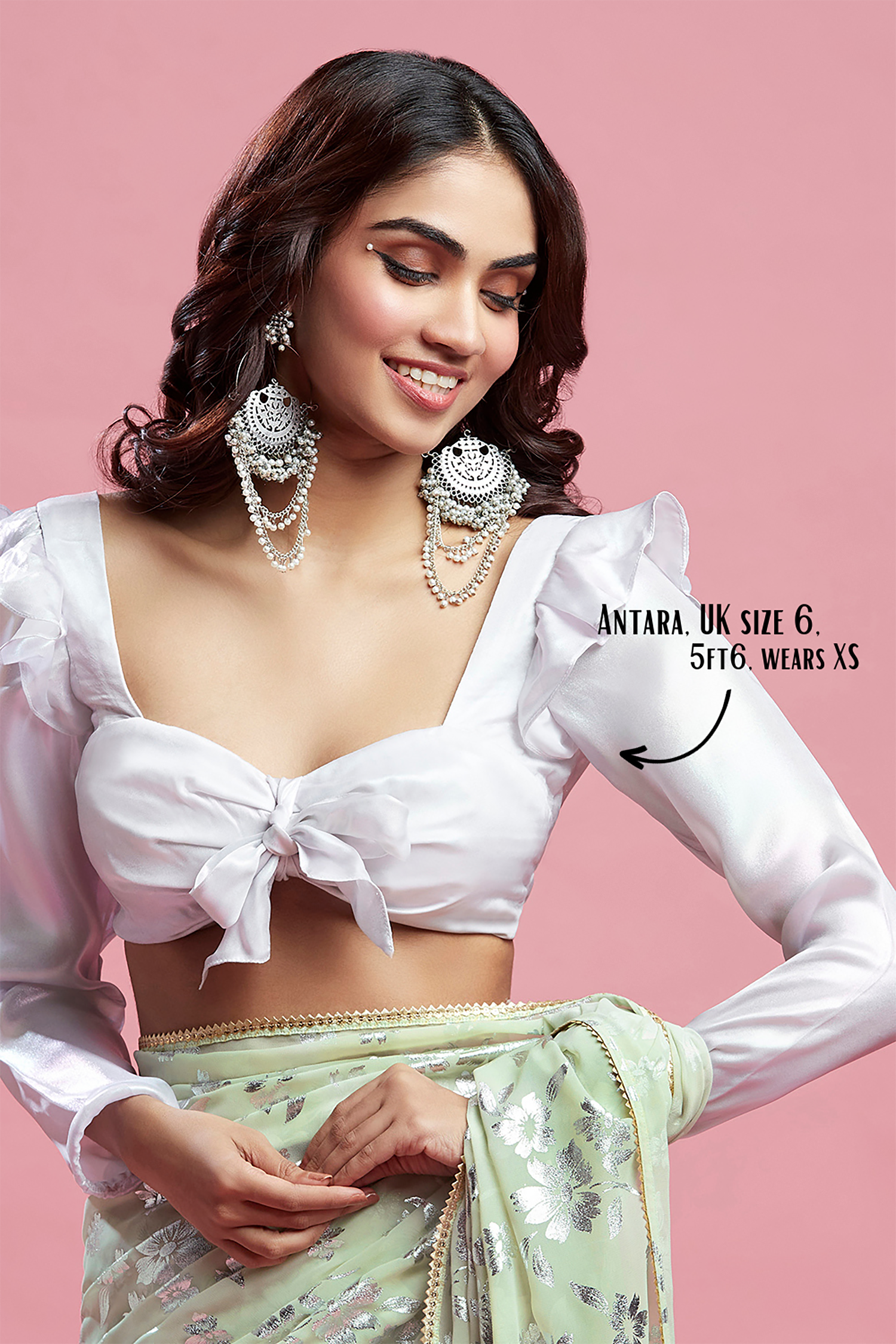 Pista Georgette &amp; Recycled Polyester Barfi Saree Set