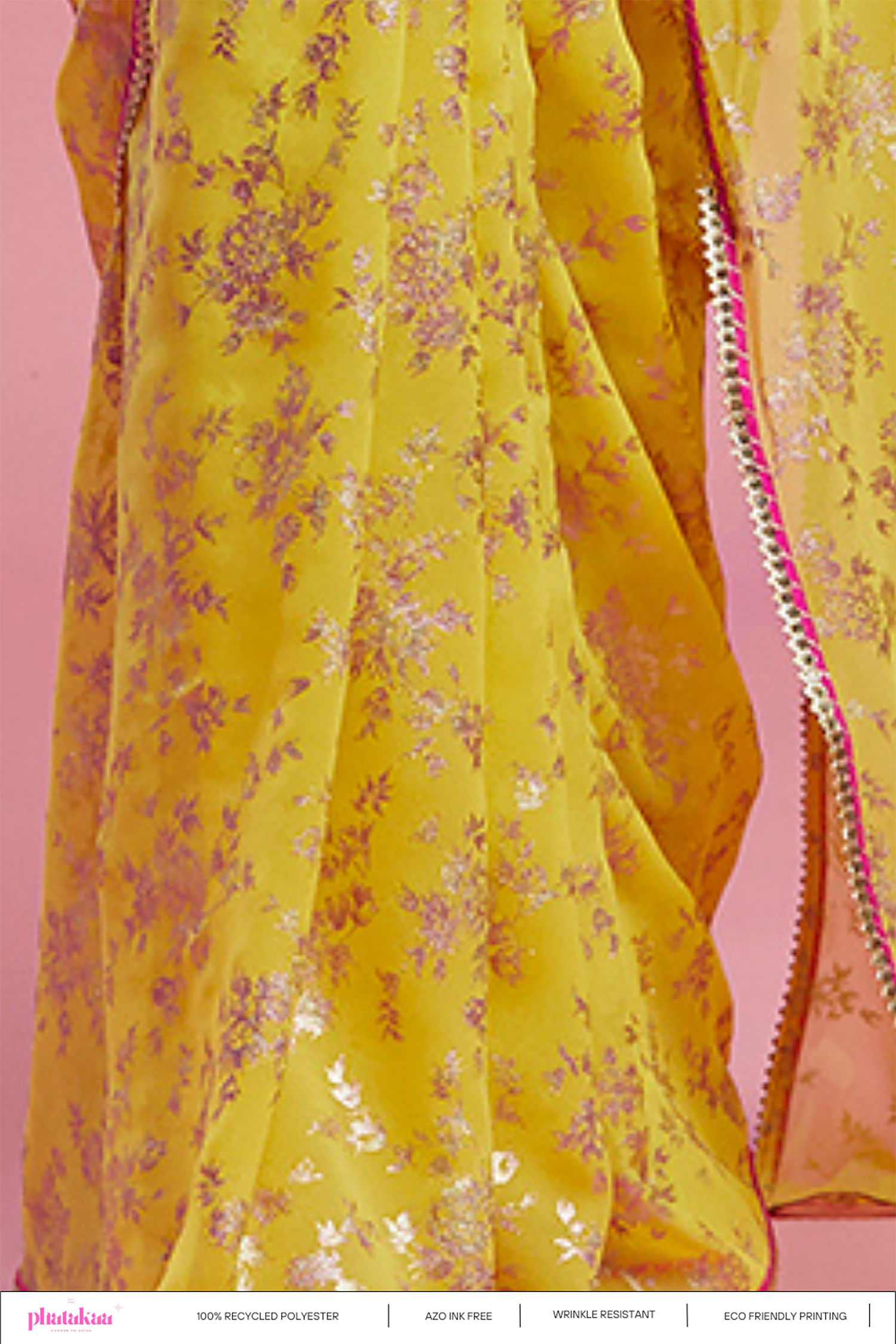 Yellow Georgette &amp; Recycled Polyester Barfi Saree Set