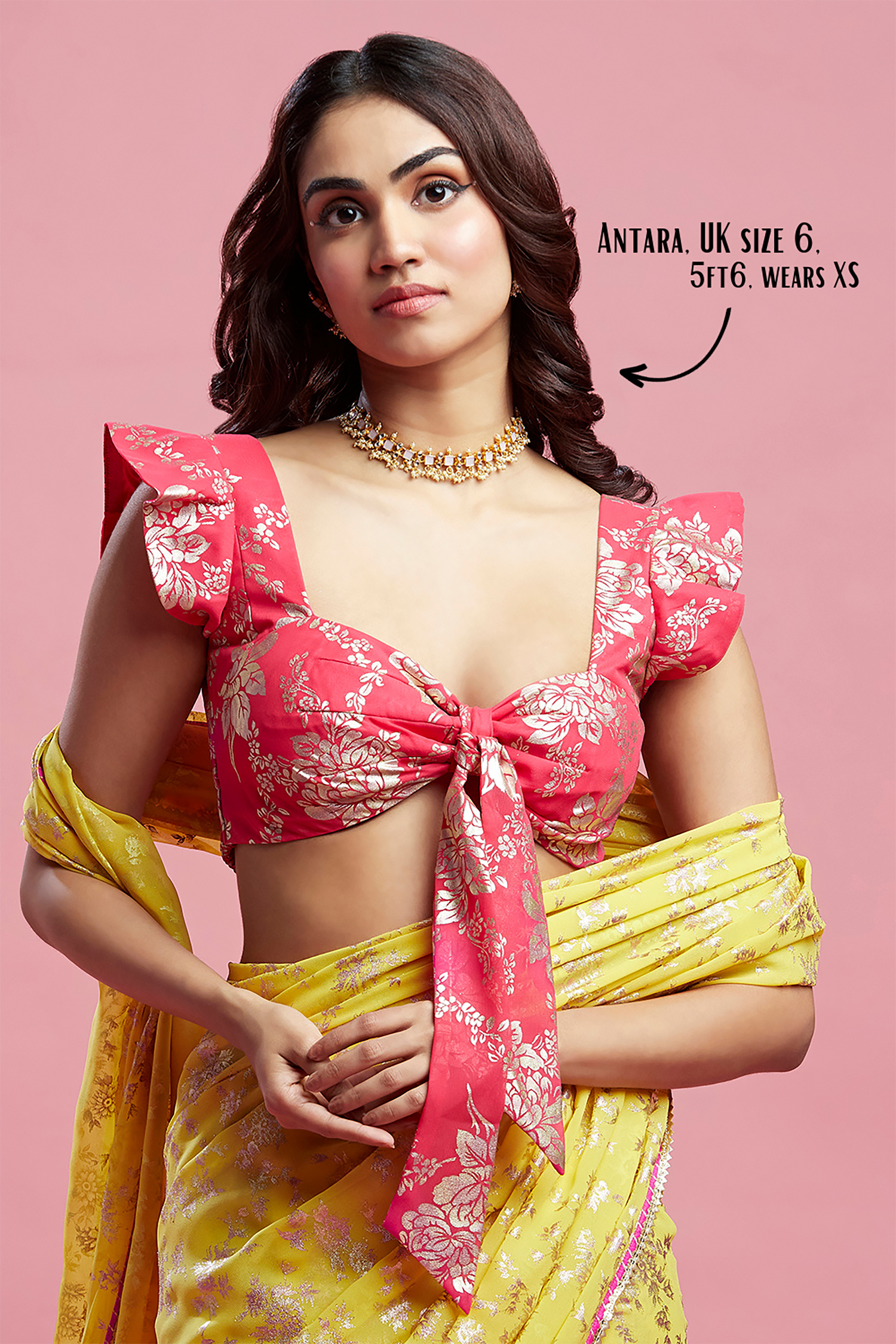 Yellow Georgette &amp; Recycled Polyester Barfi Saree Set