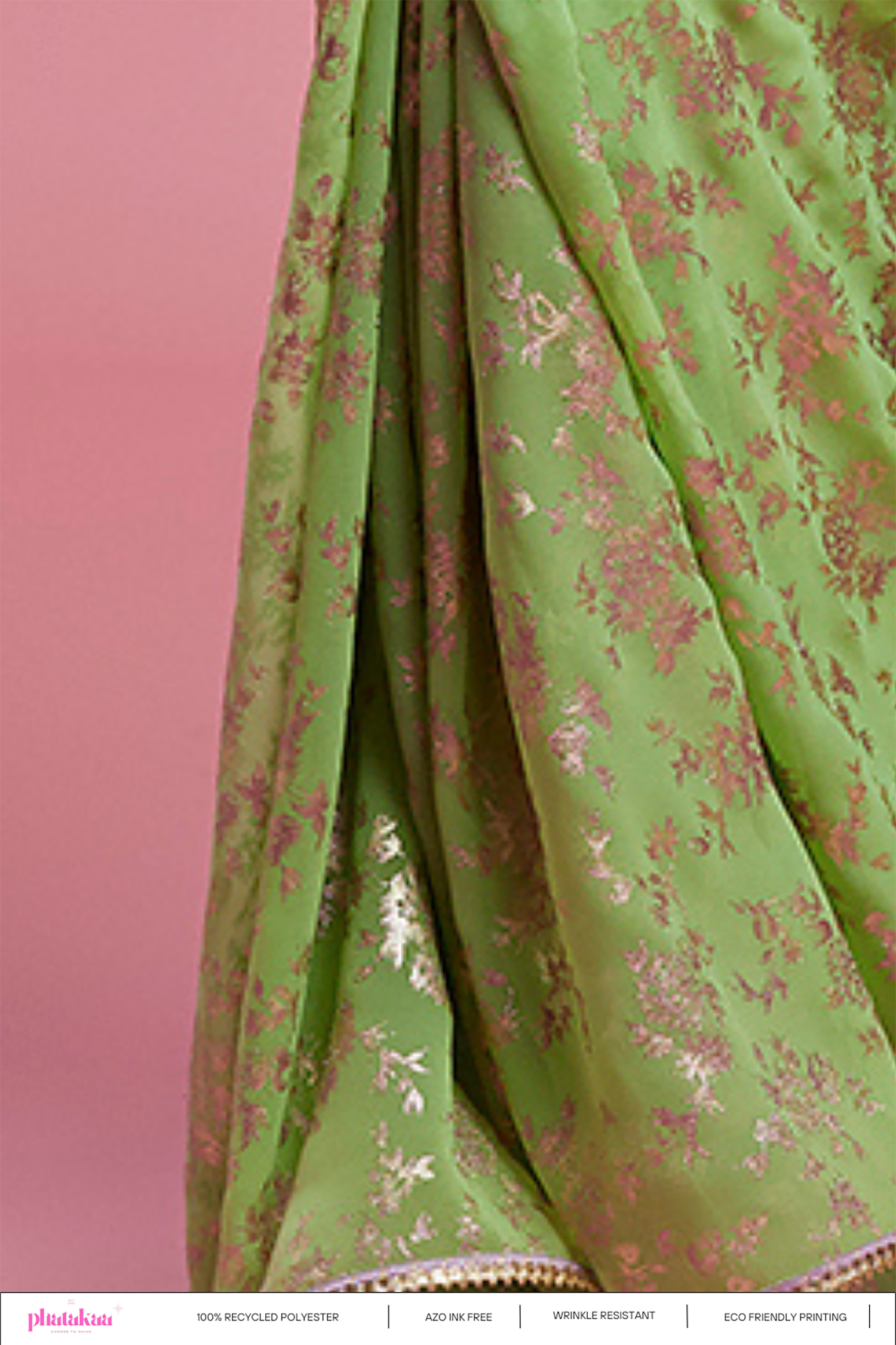 Lime Georgette &amp; Recycled Polyester Barfi Saree Set