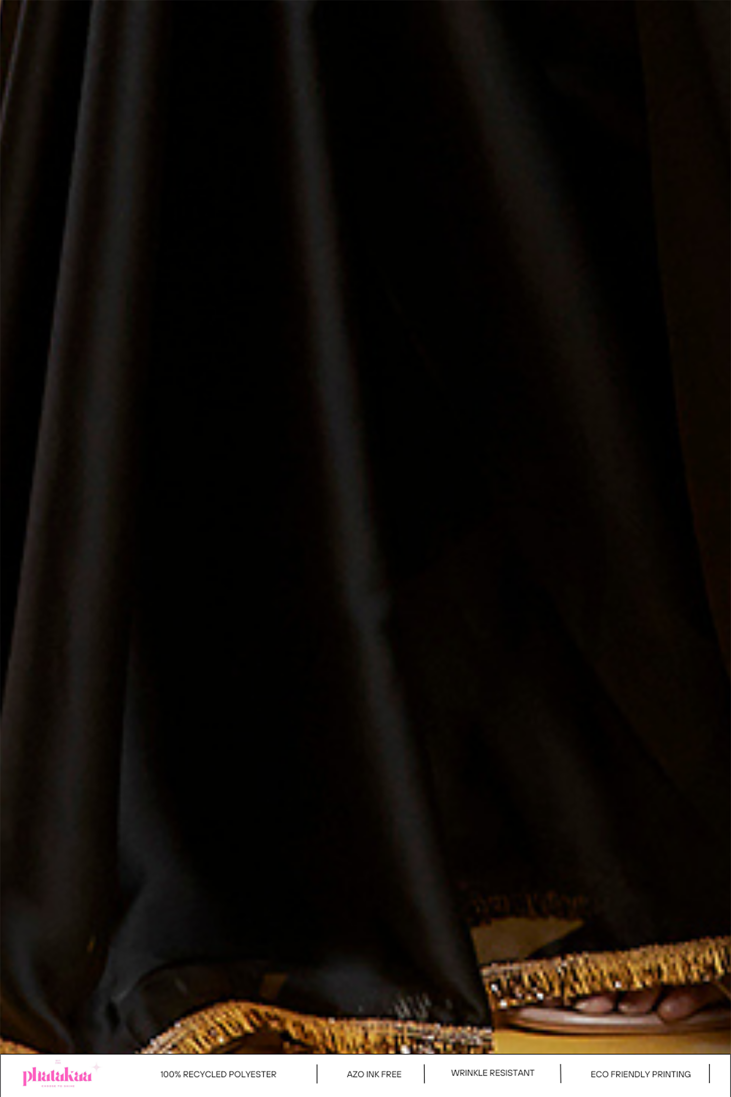 Black Satin Embroidered Pre-Draped Saree Set