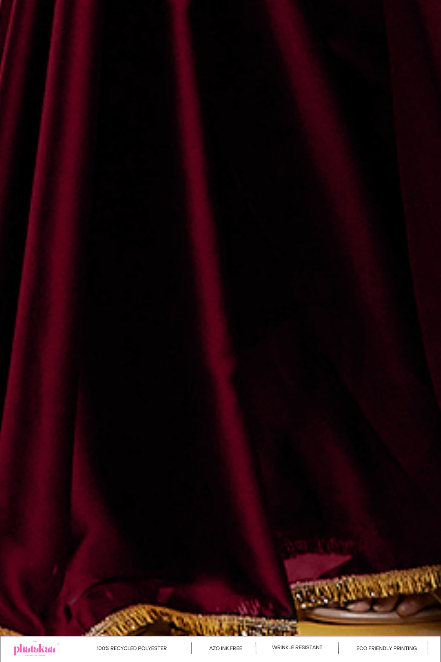 Maroon Satin Georgette Gota Fringe Border Saree Set