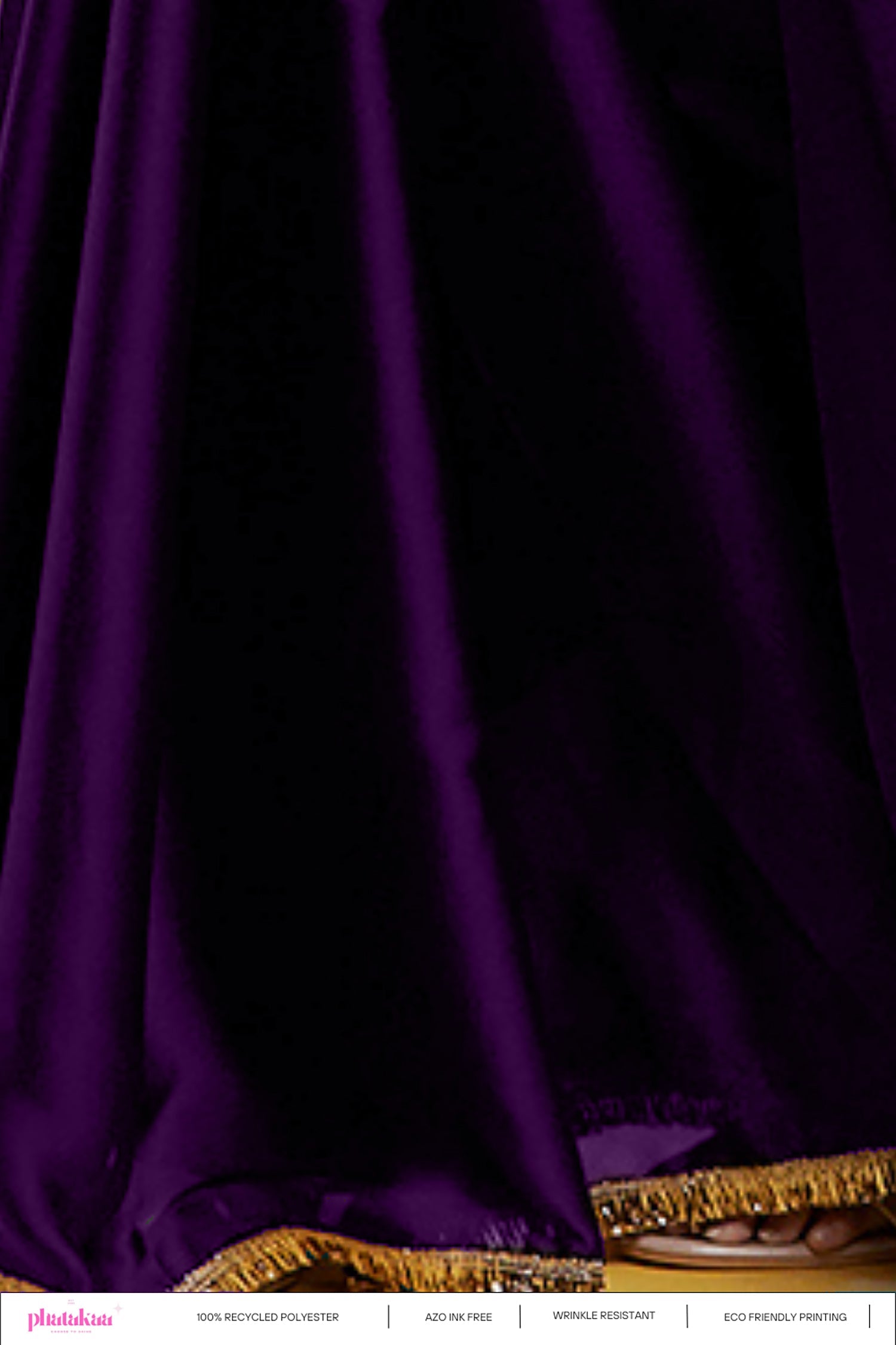 Purple Satin Georgette Gota Fringe Border Saree Set