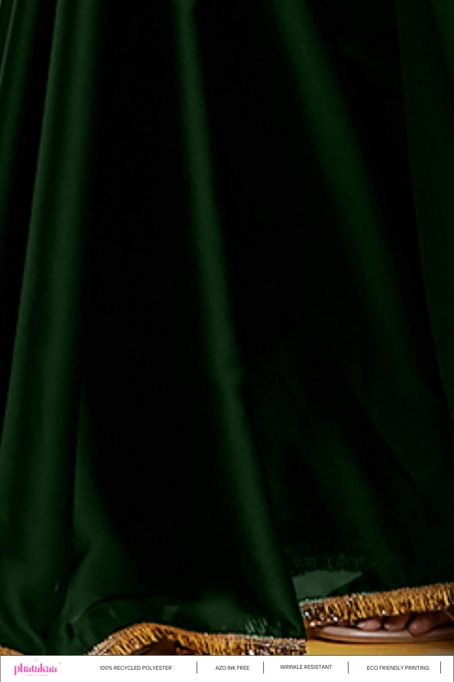 Emerald Satin Georgette Gota Fringe Border Saree Set