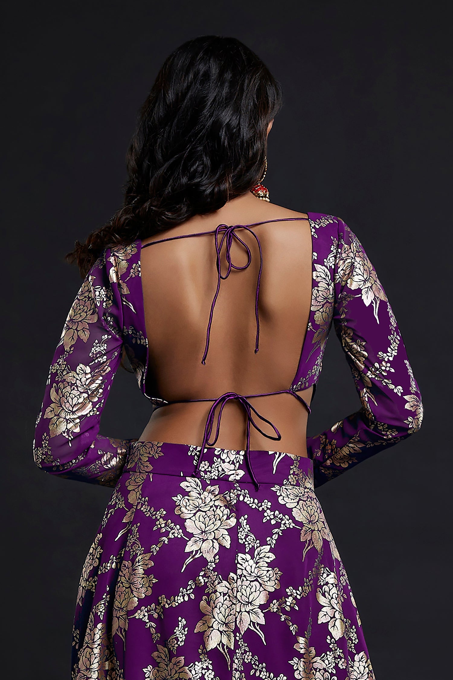Purple Recycled Polyester Foil Printed Lehenga Set
