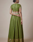 Olive Recycled Polyester Metallic Embroidered Lehenga Set