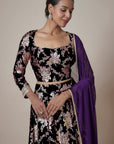 Purple Recycled Polyester Foil Printed Lehenga Set
