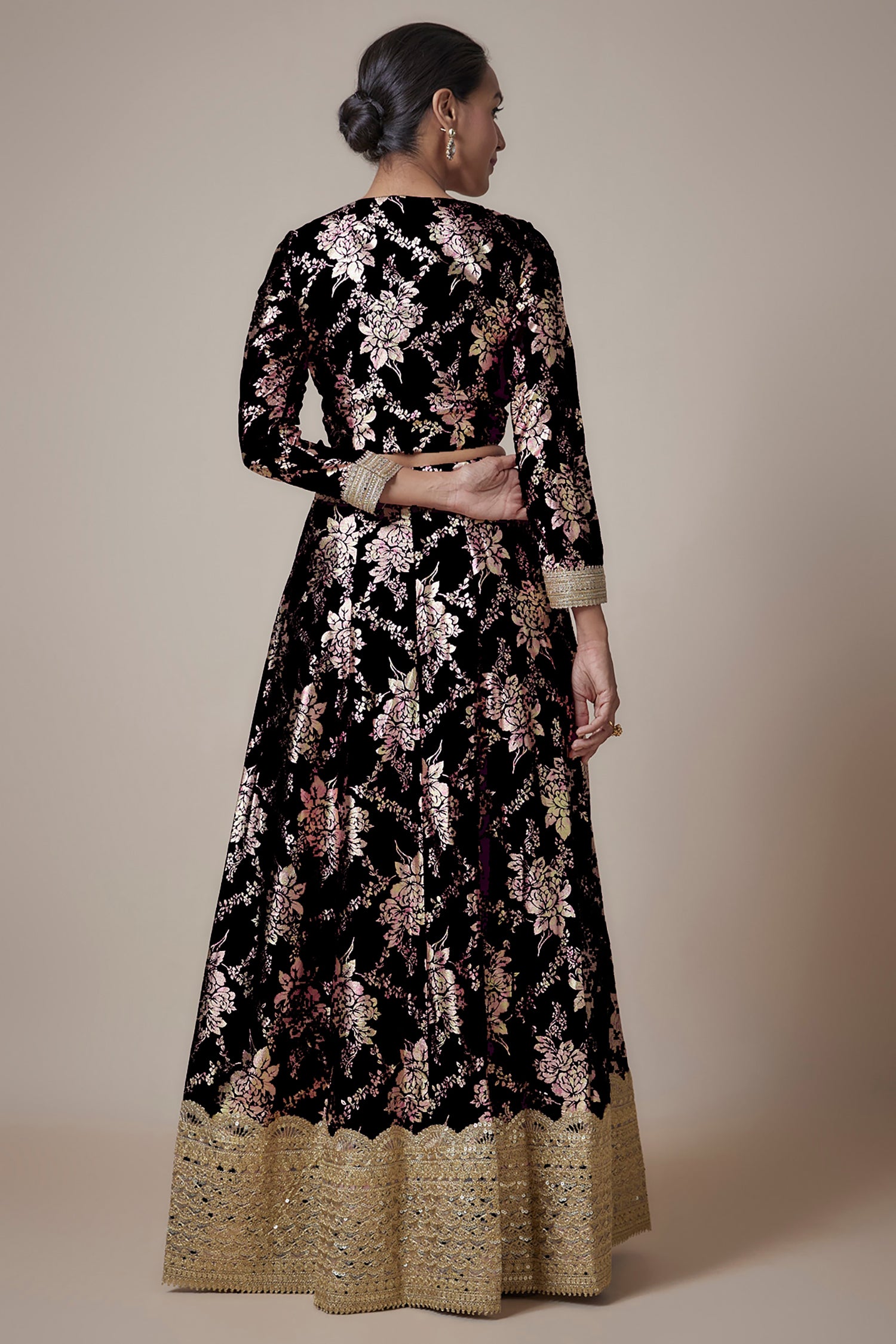 Purple Recycled Polyester Foil Printed Lehenga Set