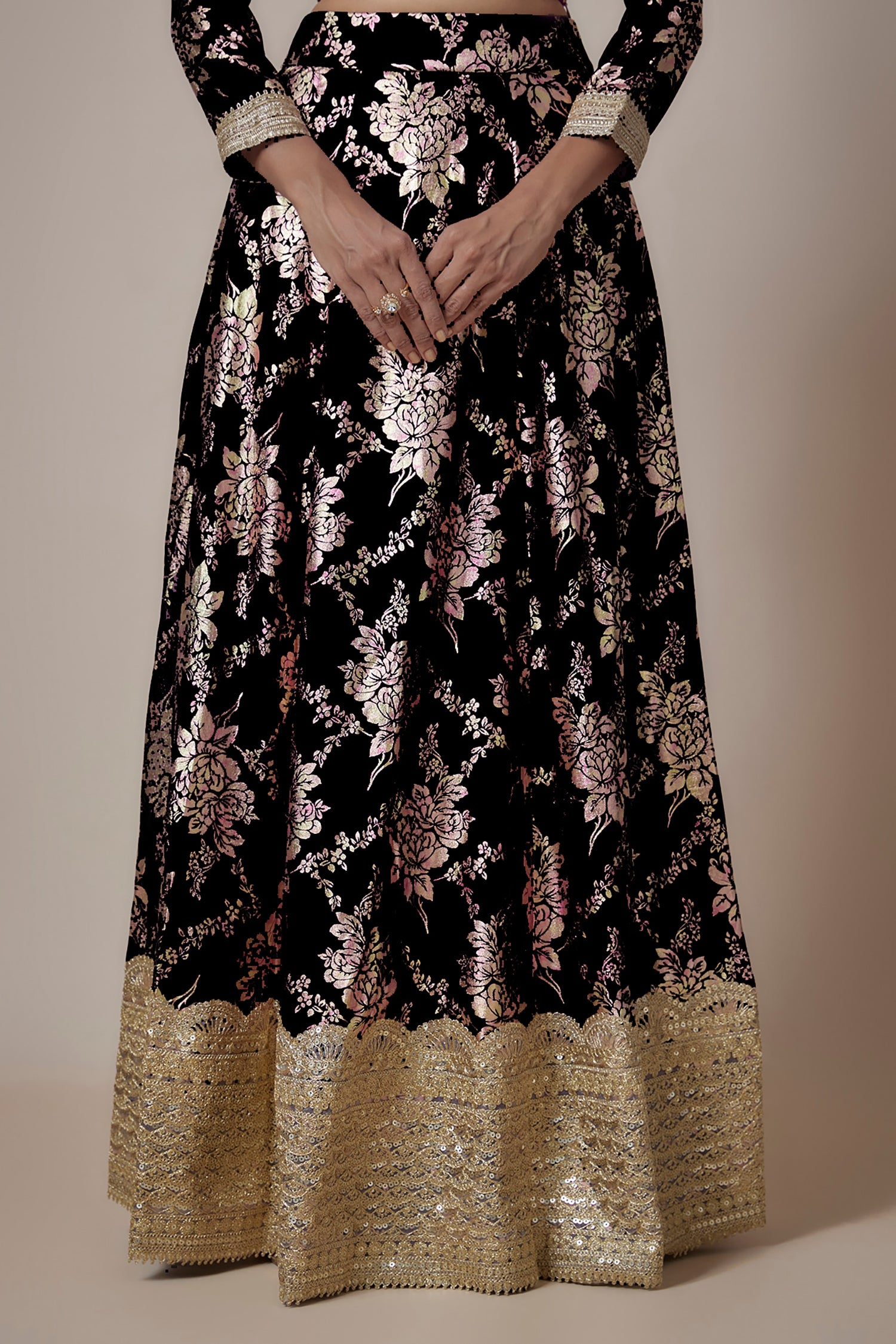 Purple Recycled Polyester Foil Printed Lehenga Set