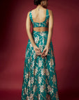 Teal Recycled Polyester Foil Printed Lehenga Set
