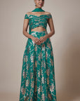 Teal Recycled Polyester Foil Printed Lehenga Set