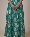 Teal Recycled Polyester Foil Printed Lehenga Set