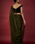 Olive Green Chiffon Zari Embroidered Saree Set