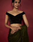 Olive Green Chiffon Zari Embroidered Saree Set