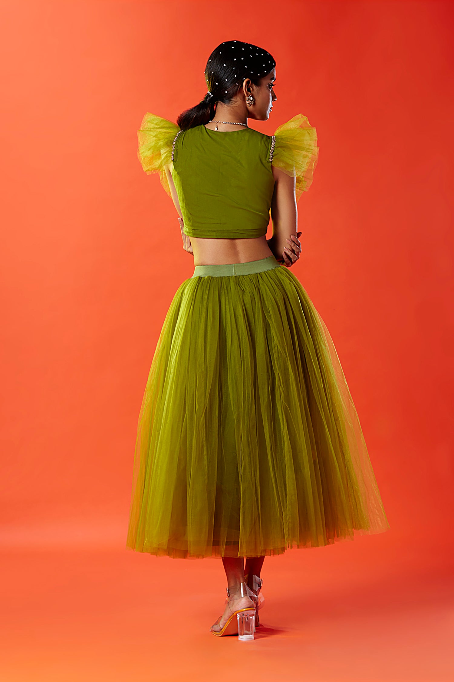 Olive Green Hand Embroidered Crop Top