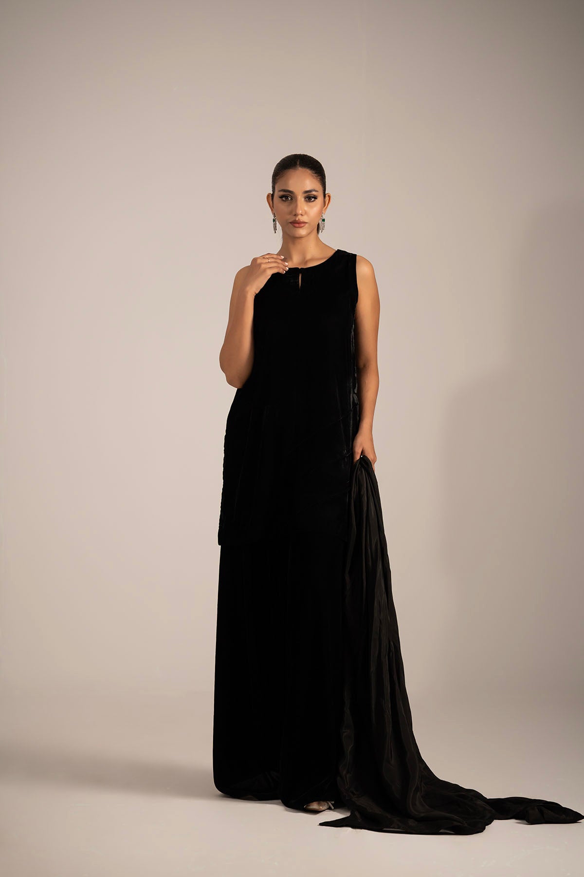 Noir Velvet Straight Suit with Dupatta