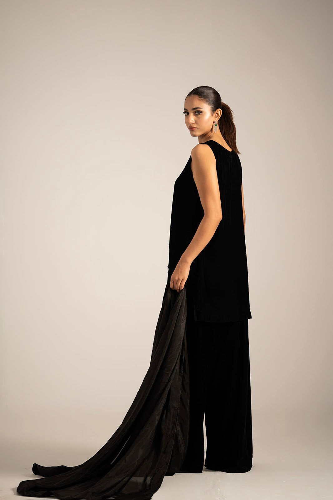 Noir Velvet Straight Suit with Dupatta