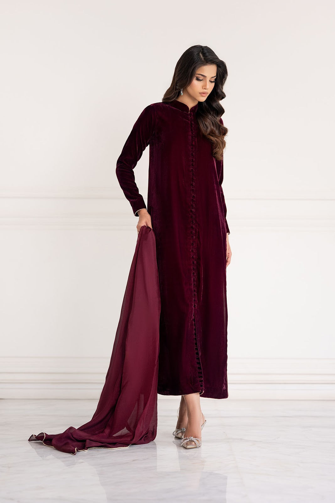 Maroon Luxe Velvet Suit Set