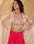 Coral and Light Peach Hand Embroidered Lehenga Set