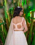 Off White Georgette and Net Lehenga Set with Geometrical Embroidered Blouse and Cut Work Dupatta