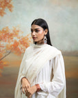 WHITE & PINK + EMBROIDERY + COTTON SILK & GEORGETTE + KURTA SET + 3 PCS