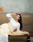 WHITE & YELLOW + SUNFLOWER EMBROIDERY + COTTON SILK & ORGANZA + KURTA SET + 3 PCS