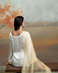 WHITE & YELLOW + SUNFLOWER EMBROIDERY + COTTON SILK & ORGANZA + KURTA SET + 3 PCS
