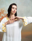 WHITE & YELLOW + SUNFLOWER EMBROIDERY + COTTON SILK & ORGANZA + KURTA SET + 3 PCS