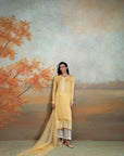 YELLOW & WHITE + EMBROIDERY + COTTON SILK & ORGANZA + KURTA SET + 3 PCS